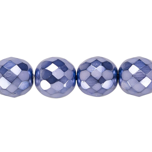 Bead, Czech fire-polished glass, pkg/15-1/2 to 16 inches, 12mm faceted round, opaque lilac carmen, (23980-70022). image number 0