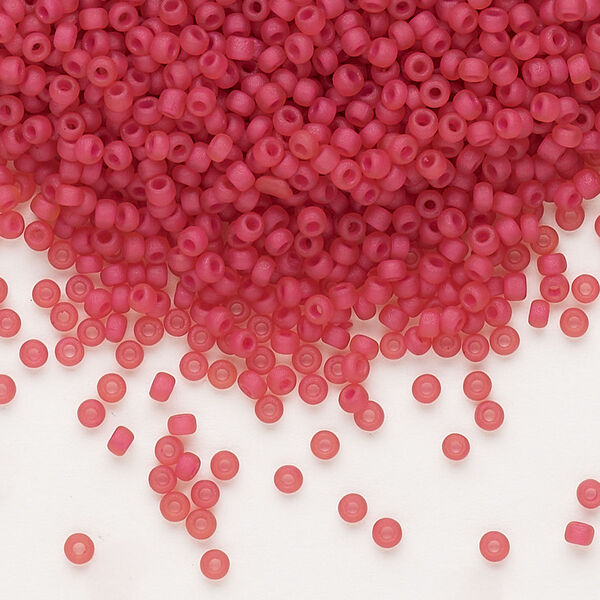 Seed bead, Dyna-Mites™, glass, pkg/1/2kg, #11 round, translucent inside dyed color matte fuchsia, (226MA 11/0 RR). image number 0