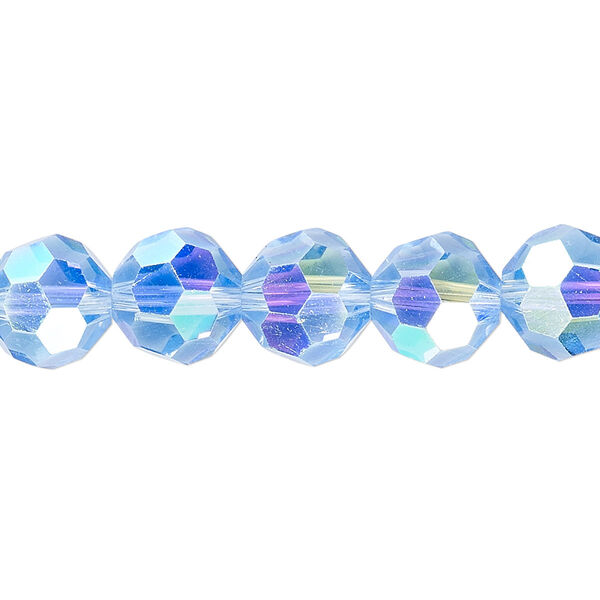 Bead 1pk 32 facets translucent light blue AB, Celestial Crystal® 10mm round 15.5-16 inch image number 0