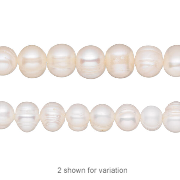 Pearl, cultured freshwater (bleached), white, 6-7mm semi-round, D grade, Mohs hardness 2-1/2 to 4. Sold per 14-inch strand. image number 0