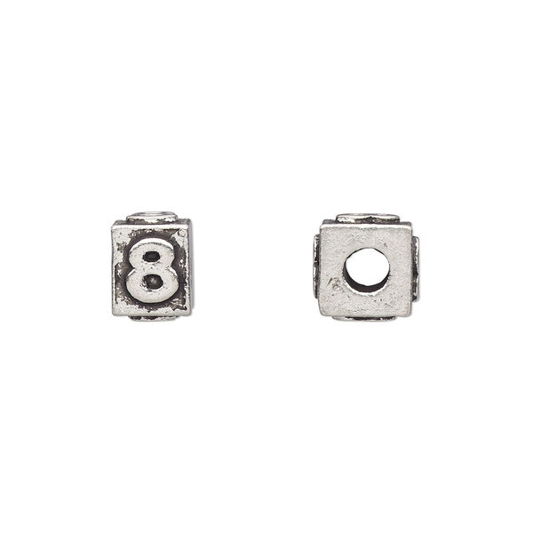 Bead, antiqued pewter (tin-based alloy), 8x6mm rectangle with number "8." Sold per pkg of 4. image number 0