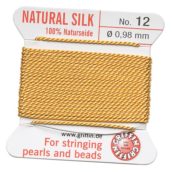 Thread, Griffin, silk, amber yellow, size #12. Sold per 2-meter card (approximately 78 inches). image number 0