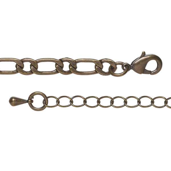 Chain, dark antique brass-plated brass, 5mm long and short flat oval, 16 inches with 2-inch extender chain and lobster claw clasp. Sold individually. image number 0