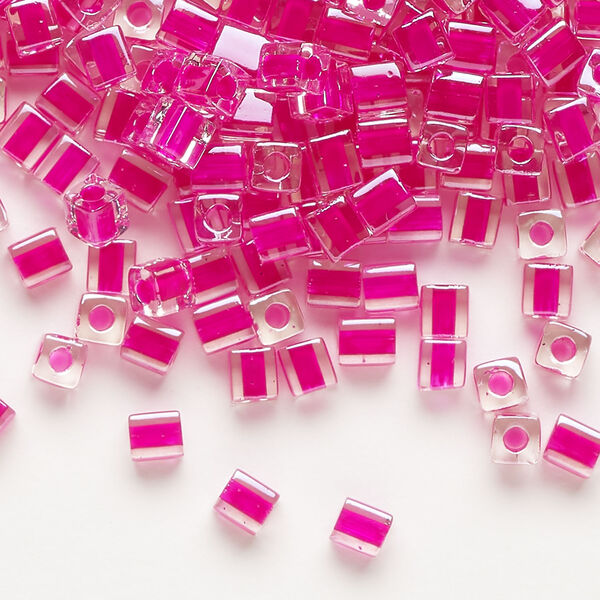 Seed bead, Miyuki 1pkg10g, glass, 3.5-3.7mm square, transparent fuchsia inside dyed color clear (SB-209) image number 0