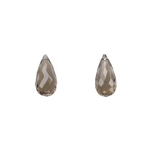 Smoky quartz 1pkg2, hand-cut top-drilled faceted briolette bead 12x6mm