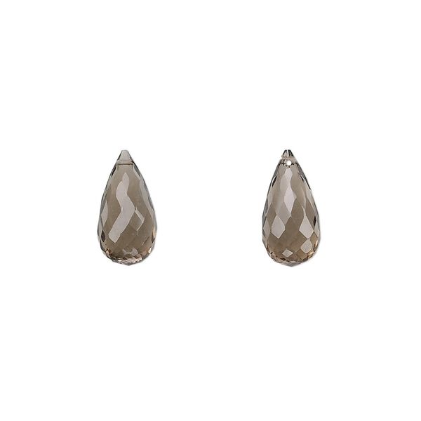 Smoky quartz 1pkg2, hand-cut top-drilled faceted briolette bead 12x6mm image number 0