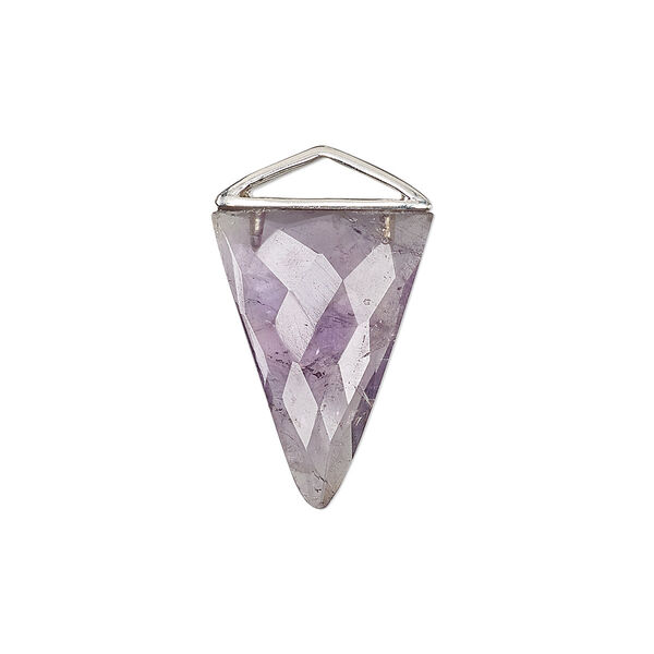Drop, amethyst (natural) and sterling silver, 21x21x15mm-22x22x16mm hand-cut double-sided faceted triangle. Sold individually. image number 0