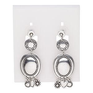 Earring, glass rhinestone / stainless steel / antique silver-plated "pewter" (zinc-based alloy), clear, 2-1/4 inches with round and dangles with post. Sold per pair.