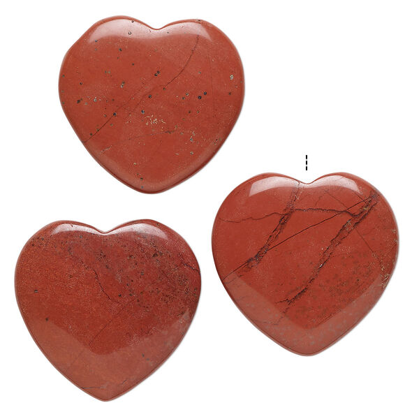 Red jasper 1pkg3, half-drilled puffed heart drop natural 24-26mm image number 0