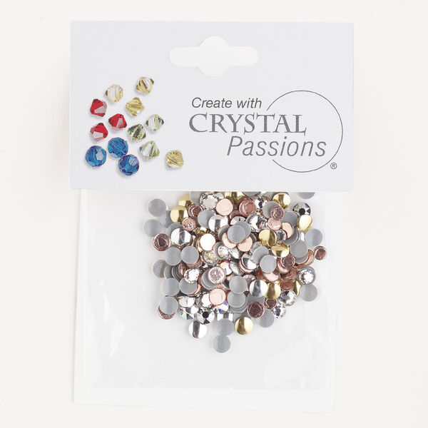 Flat back / rhinestud 1pkg200 mixed colors foil back / mixed platings, Crystal Passions&reg; rhinestone / brass 3-4mm hotfix round / 4mm rose round SS12-SS16 image number 0