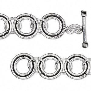Chain, antique silver-plated copper, 16mm round link, 6-1/2 inches with toggle clasp. Sold individually.