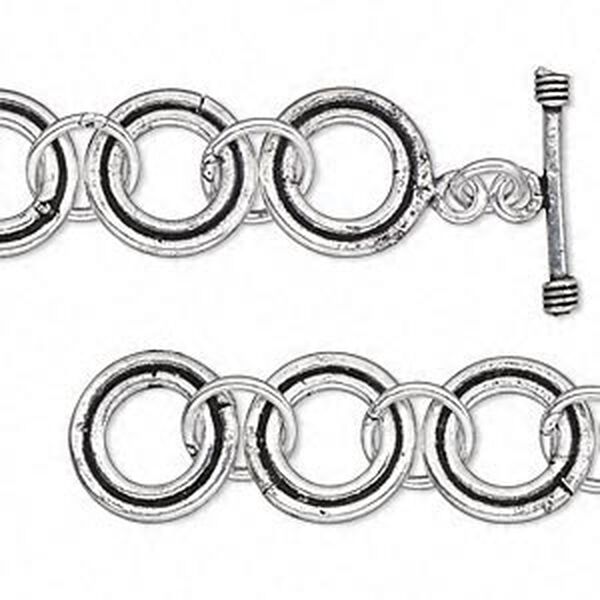 Chain, antique silver-plated copper, 16mm round link, 6-1/2 inches with toggle clasp. Sold individually. image number 0