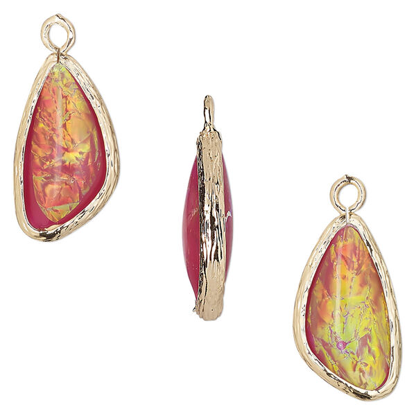 Drop, Opalized Ice™, "opal" (resin) and gold-finished brass, light purple, 19.5x11mm double-sided wing. Sold per pkg of 4. image number 0