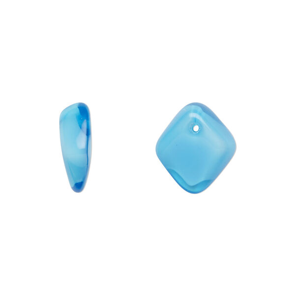 Bead, Czech pressed glass, opaque white/blue, 14x5mm diamond drop. Sold per 15" to 16" strand. image number 0
