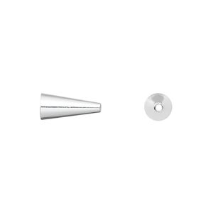 Cone, silver-plated brass, 12x5mm with 3.5mm inside diameter. Sold per pkg of 100.