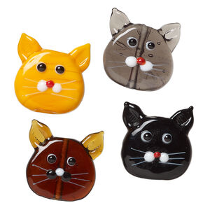 Bead mix 1pkg4, lampworked glass, multicolored, 22x21mm cat head.