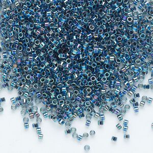 Seed bead, Delica®, glass, pkg/50g, #11 cut, translucent blue-lined rainbow aqua (DBC-0085).