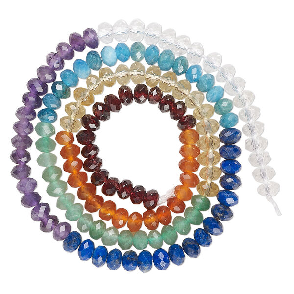 Bead, multi-gemstone (natural/dyed/heated), 4x2.5mm faceted rondelle, C grade, Mohs hardness 5 to 7-1/2. Sold per 16-inch strand. image number 0