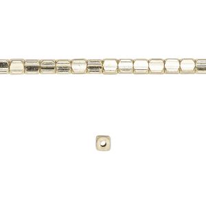 Bead, brass, 4x3mm hexagon tube. Sold per 8-inch strand.
