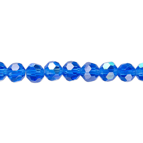 Bead 1pk 32 facets translucent medium blue AB, Celestial Crystal® 6mm round 15.5-16 inch image number 0