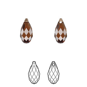 Briolette 1pkg24 smoked topaz, Crystal Passions® Regenerated 13x6.5mm pendant drop 6010