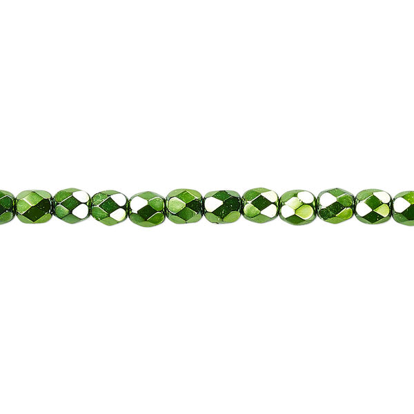 Bead, Czech fire-polished glass, emerald green carmen, 4mm faceted round. Sold per pkg of 1,200 (1 mass). image number 0