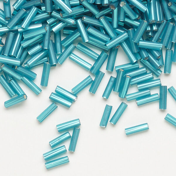 Bugle bead, Dyna-Mites™, glass, silver-lined translucent matte teal, #3 square hole. Sold per 35-gram pkg. image number 0