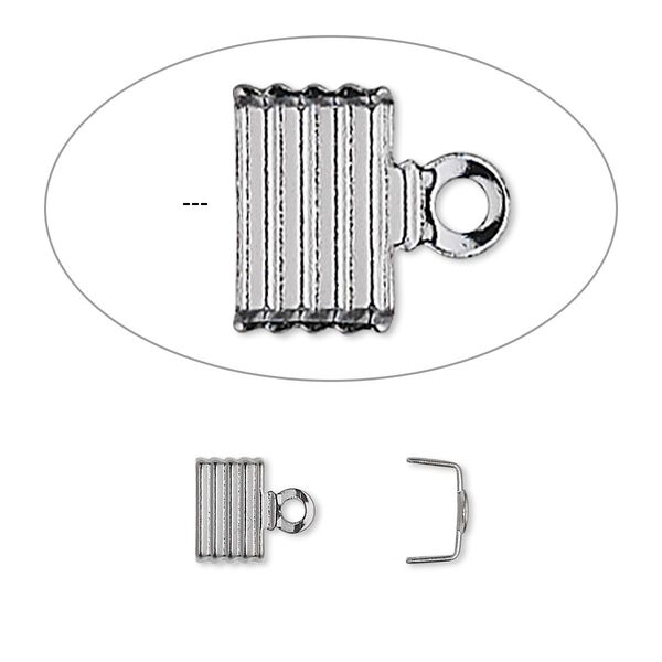 Cord end, fold-over, gunmetal-plated brass, 6.5x4.5mm corrugated U-shape, 6mm inside diameter. Sold per pkg of 500. image number 0