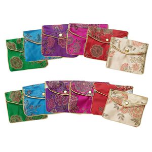 Pouch mix, rayon, mixed colors, 4 x 3-1/4  inch brocade. Sold per pkg of 12.