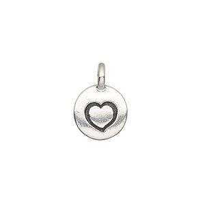 Drop, TierraCast®, antique silver-plated pewter (tin-based alloy), 11.5mm single-sided round with textured heart. Sold per pkg of 2.