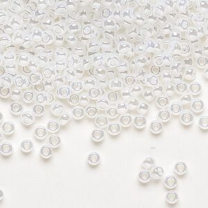 Seed bead, Miyuki, glass, pkg/50g, #8 rocaille, translucent luster opal (RR-511).