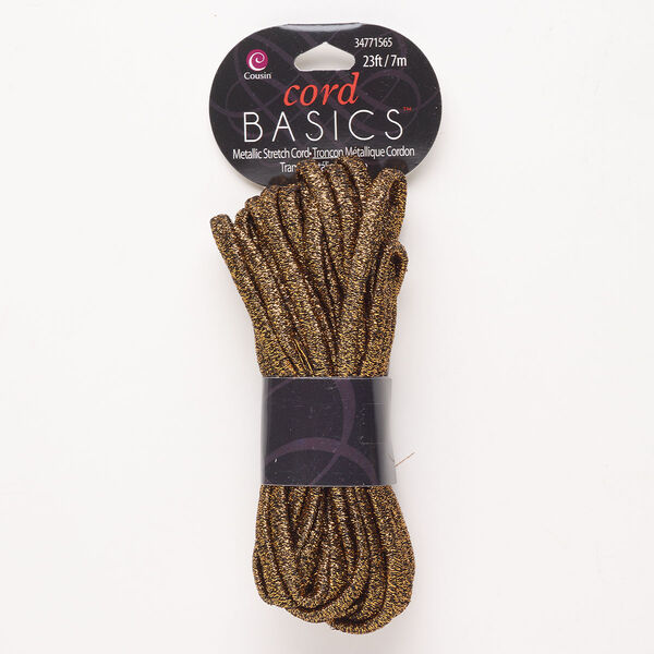 Cord, elastic, pkg/23 feet, metallic copper, 5mm flat. image number 0
