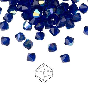 Bead 24pk cobalt blue AB, Preciosa Czech crystal 5mm bicone
