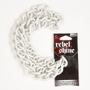 Chain, steel and enamel, white, 12mm curb. Sold per pkg of 20 inches.