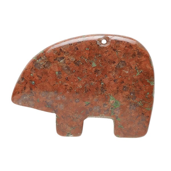 Red sesame jasper 1pkg1, half-drilled Zuni-style bear focal natural, 34x24mm-38x29mm image number 0