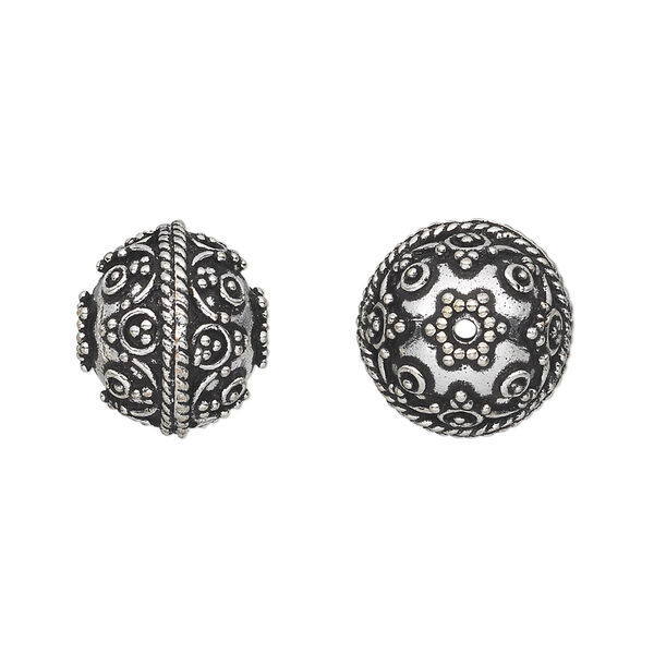 Bead, antique silver-plated white brass, 14x12mm beaded rondelle. Sold per pkg of 2. image number 0