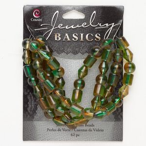 Bead 1pkg62 acrylic and gold-finished brass, brown and green, 10x7mm double cone / 7-8mm round / 8mm cylinder.