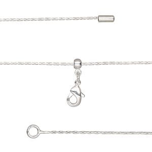 Chain 1pkg1 silver-plated beading, 0.7mm / lobster claw clasp, brass adjustable 16-23.5 inch