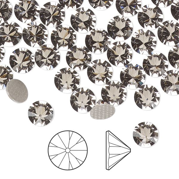 Flat back 6pk black diamond foil back, Preciosa Czech crystal hotfix rhinestone 6.14-6.32mm cone SS29 image number 0