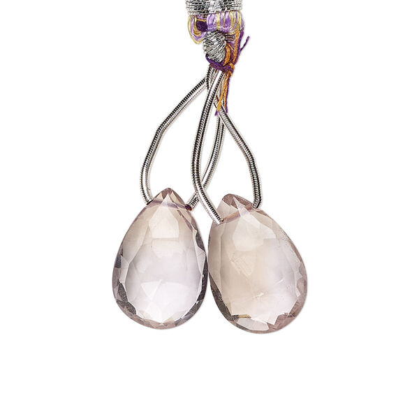Bead, ametrine (natural / heated), 14x9mm-15x10.5mm hand-cut top-drilled faceted puffed teardrop, B+ grade, Mohs hardness 7. Sold per pkg of 2. image number 0