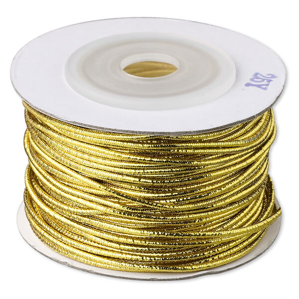 Bracelet cord, elastic, metallic gold, 1mm. Sold per 25-yard spool. image number 0