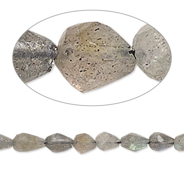Bead, labradorite (natural), 5x4mm-9x5mm hand-cut faceted teardrop, C grade, Mohs hardness 6 to 6-1/2. Sold per 14-inch strand. image number 0