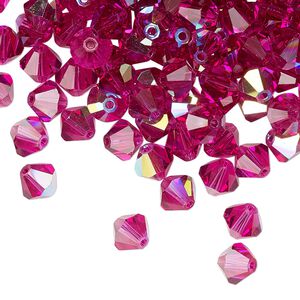 Bead 144pk fuchsia AB, Preciosa Czech crystal 6mm bicone