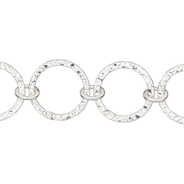 Chain, sterling silver-filled, 15mm textured flat round. Sold per pkg of 5 feet. image number 0