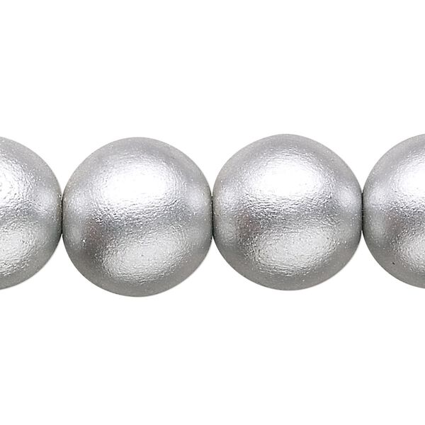 Bead, painted Taiwanese cheesewood (coated), metallic silver, 14-16mm round. Sold per 15-1/2" to 16" strand. image number 0