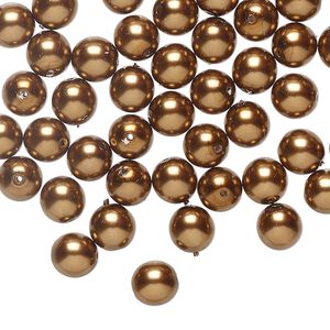 Bead 1pkg60 Czech pearl-coated glass druk, opaque sienna brown, 6mm round.
