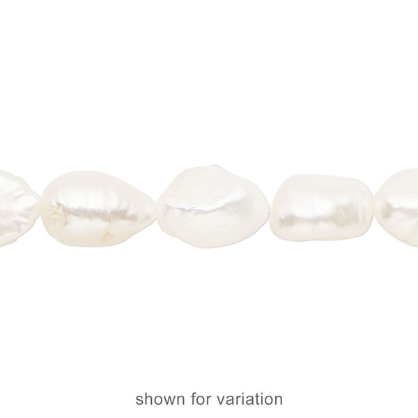 Pearl, cultured freshwater (bleached), white, 8-10mm rice, D grade, Mohs hardness 2-1/2 to 4. Sold per 15-1/2" to 16" strand. image number 1