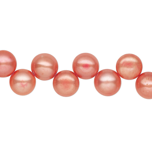 Pearl, cultured freshwater (dyed), tulip, 7-8mm top-drilled flat-sided round with 0.4-0.5mm hole, C- grade, Mohs hardness 2-1/2 to 4. Sold per 14-inch strand. image number 0