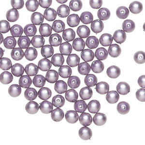 Bead 1pkg100, Czech pearl-coated glass druk, opaque matte lavender, 4mm round.