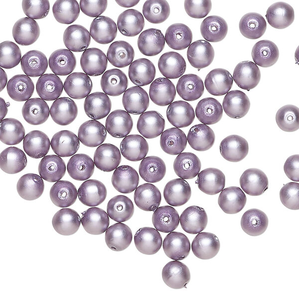 Bead 1pkg100, Czech pearl-coated glass druk, opaque matte lavender, 4mm round. image number 0